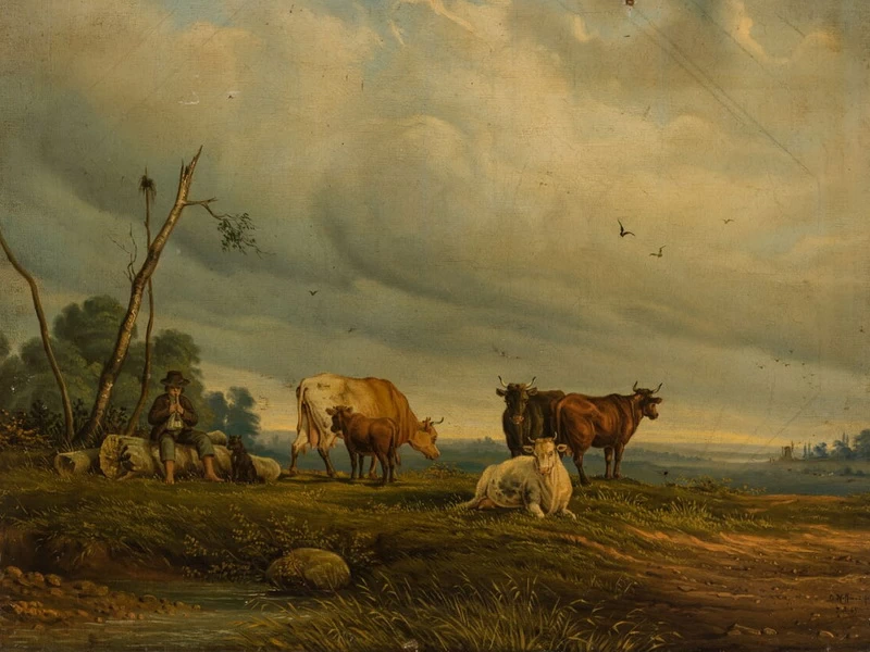 1851-Oskar Georg Adolf Hoffmann - Paesaggio con pastore e animali - Tartu Art Museum's painting collection